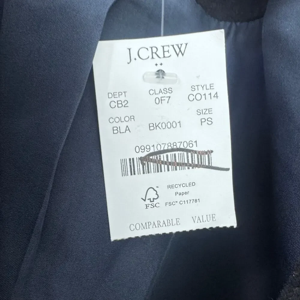 J. Crew Women's Single Breasted Long coat Long Sleeve Sleeve Black Size SP NWT